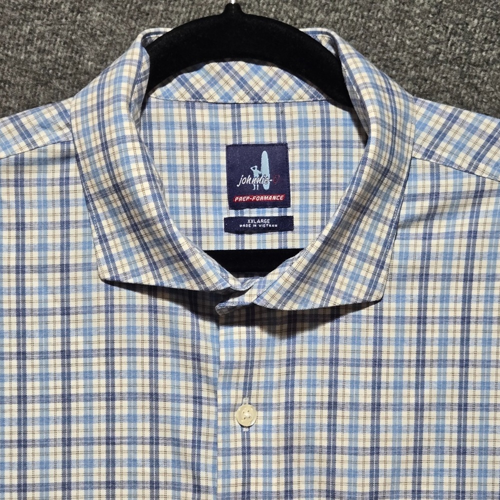 Johnnie-O Prep Performance Button Down Shirt Blue White Plaid Men's Size XXL